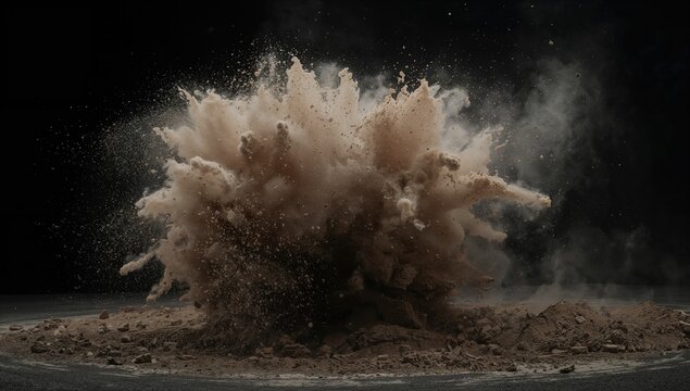 A dust explosion occurring in a dimly lit environment, highlighting safety concerns