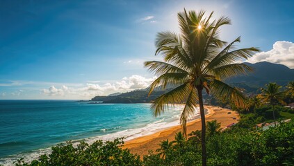 Acapulco palm trees alongside a sandy beach, seasonal change
