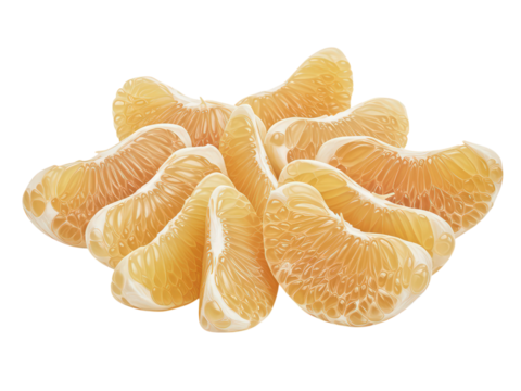 Abstract arrangement of fresh tangerine segments isolated