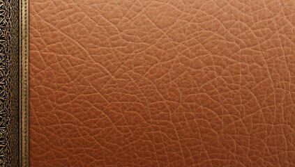 Fototapeta premium Ultra HD close-up texture of soft tan leather with stitched design and decorative metal mesh edging