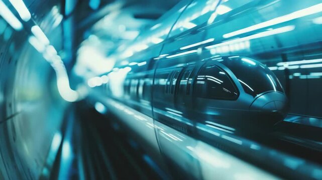 High-speed bullet train at night in tunnel