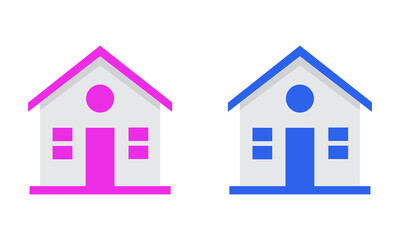 Colorful Blue, Pink Home Icon Transparent PNG Flat Style House Illustration for Real Estate Digital Design