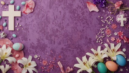 Holy Week and Easter Symbols on Purple Backdrop, seasonal observance