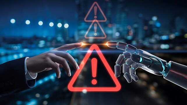 Human and Robot Finger Connection with Alert Signs in Futuristic City