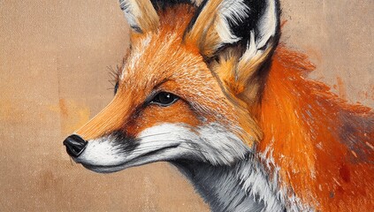 Fototapeta premium Oil painting featuring a fox in diverse shades, showcasing an abstract artistic interpretation