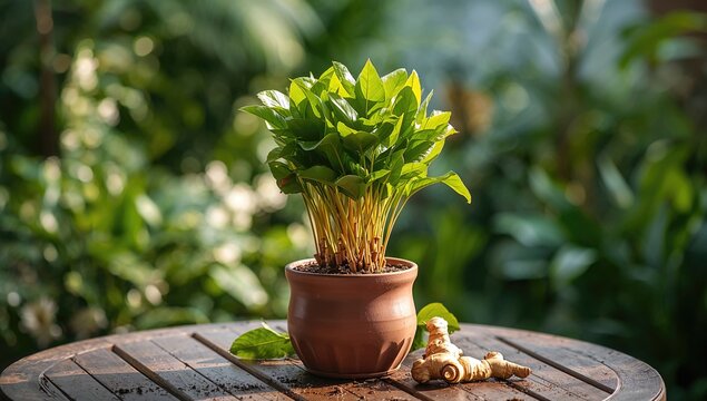 Aromatic ginger and galanga plants thriving in a home garden, showcasing benefits of home gardening