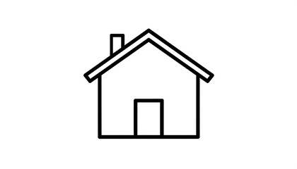 Obraz premium Simple black outline of a house with a pitched roof, chimney, and rectangular doorway. Isolated on a white background