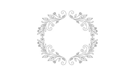 Elegant Floral Wreath Outline with Delicate Leaves on Isolated White Background
