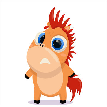 Vector illustration of a scared horse. Horse, character, 2026, Horoscope, cute, drinking, pony, childish, funny, Chinese, fright, emotion