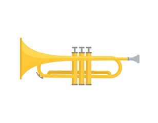 Obraz premium Simple cartoon depiction of a golden trumpet, presented on a stark white background, ideal for educational materials or visual representation