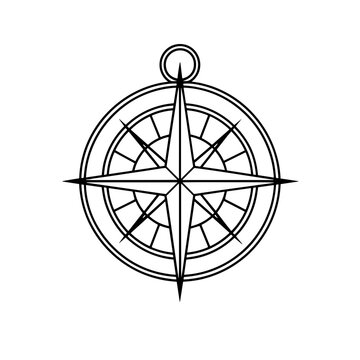 Geometric compass rose in black lines on transparent background