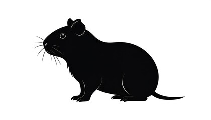 Simple silhouette of a small, black rodent with whiskers, standing in profile. The image has clean lines and a white background