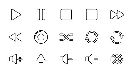 Collection of Play Sign Related Line Icons, Outline Signs for Graphic and Web Design, Apps, Adverts, Various Cards, Vector Cartoon Illustration with a White Background, Modern Minimalist Style for