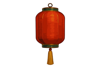 Traditional red Chinese lantern with gold tassel and decorative trim isolated on white