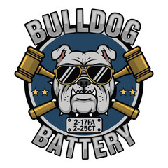 Fototapeta premium Cool bulldog wearing sunglasses holding gavel symbolizing strength power and authority vector illustration