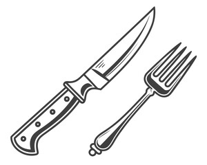 Vintage cutlery set, knife and fork illustration