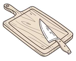 Wooden cutting board with knife illustration