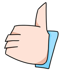 Illustration of a human hand showing thumbs up, symbolizing approval, success, and positive feedback.