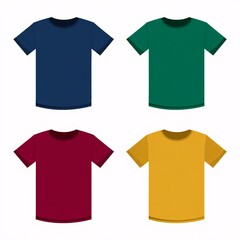Collection of four plain solid colored t shirts in different hues