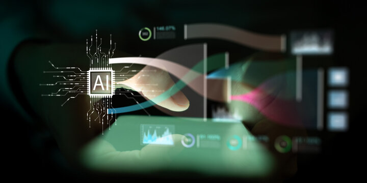 Artificial Intelligence Neural Data Flow and Digital Analytics Displayed on Screen.