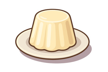 Sweet creamy dessert resembling panna cotta or flan served on a small ceramic plate