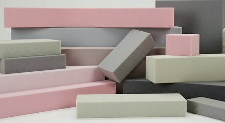 Assortment of colorful foam blocks arranged in a creative display.