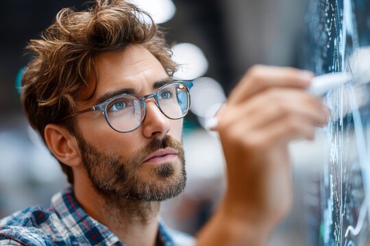 Analyzing Strategic Approaches Professional Woman in Plaid Dress Against Light Colored Walls