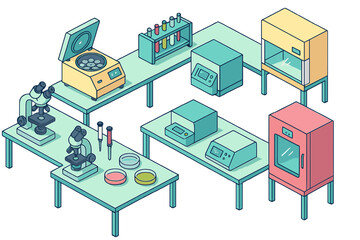 Obraz premium Modern scientific laboratory setup with microscopes centrifuge and research equipment