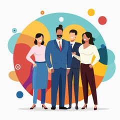 Diverse Corporate Team of Professionals Standing Together in a Colorful Abstract Background