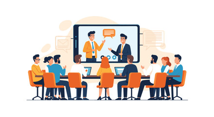 Fototapeta premium Diverse team collaborates remotely, engaging in a dynamic video conference for global business discussions