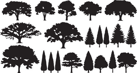 Variety of tree silhouettes for landscape design and nature illustration elements