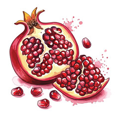 Vector Illustration of Pomegranate Fruit with Seed Details in Realistic Style Bright Red Colors