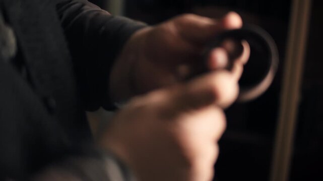 Craftsman holding rolled leather belt