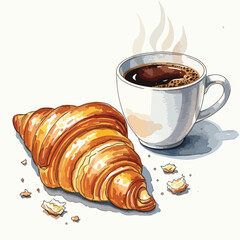 Vector Illustration of Coffee and Croissant in Realistic Style with Warm Color Palette for Food Beverage Design