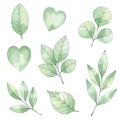 Minimalist Vector Botanical Pattern with Green Leaf and Heart Elements in Organic Style