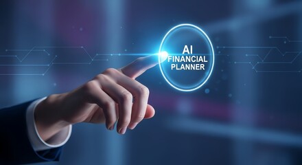 Hand interacting with ai financial planner interface on a digital screen display