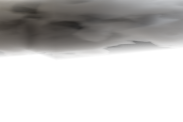 Fluffy, volumetric grey-white clouds dominate the upper frame, illuminated against a vast, stark black background, conveying a mysterious and dramatic atmosphere