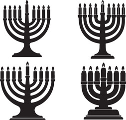 Hanukkah menorah graphic elements in black isolated on white background