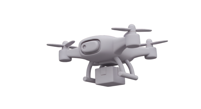 Gray Quadcopter Drone Delivering Package.