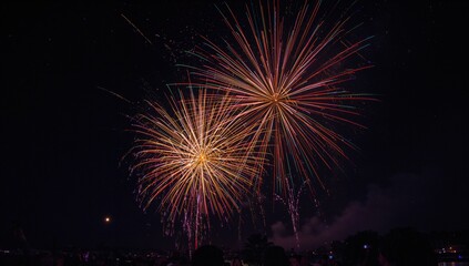 Firework displays illuminating the night sky, celebration atmosphere