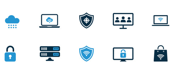 Dynamic collection of modern technology icons symbolizing security, connectivity, and data management for innovative business solutions and digital services