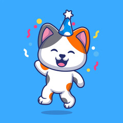 Cute Cat Birthday Party With Confetti Cartoon 