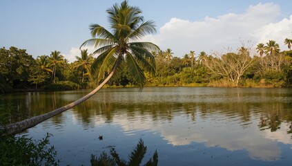 Reflection of a Palm Tree on Water