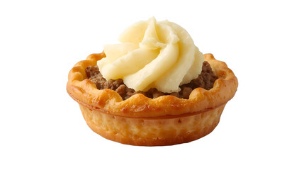 Baked minced meat pie topped with mashed potatoes, golden crust