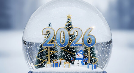Snow globe with 2026 year and festive winter scene