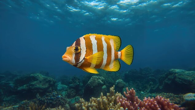 Juvenile Yellow Boxfish alone in the ocean, showcasing unique features, marine life awareness