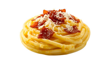 Creamy Italian pasta with egg yolk sauce, crispy pancetta, and grated chees