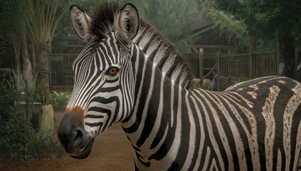 Obraz premium A zebra residing in an enclosure, showcasing urban wildlife preservation