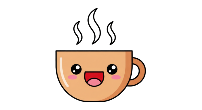 Smiling Kawaii Coffee Cup with Steam.