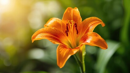 Close-up of a Bright Orange Lily Flower Blooming in a Spring Garden, Seasonal Change